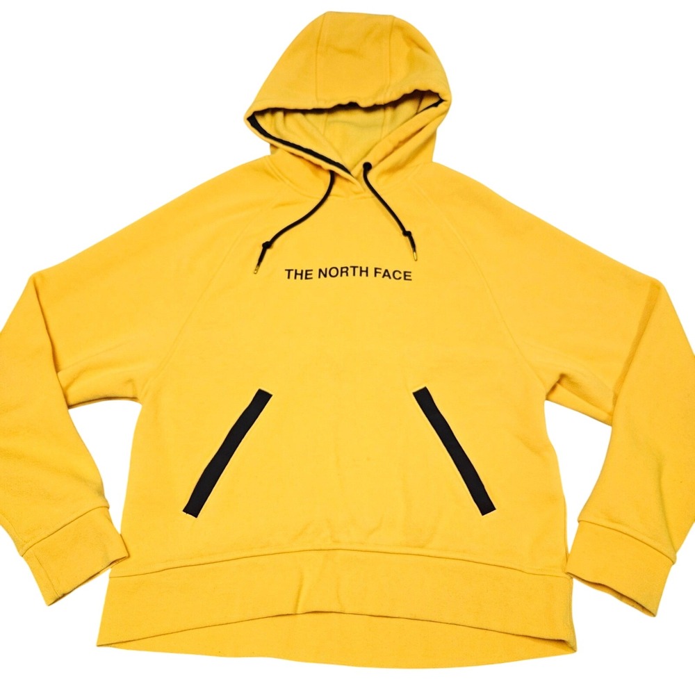 North Face Fleece Hoodie Womens S Yellow Pullover Logo Outdoor Gorpcore Bright